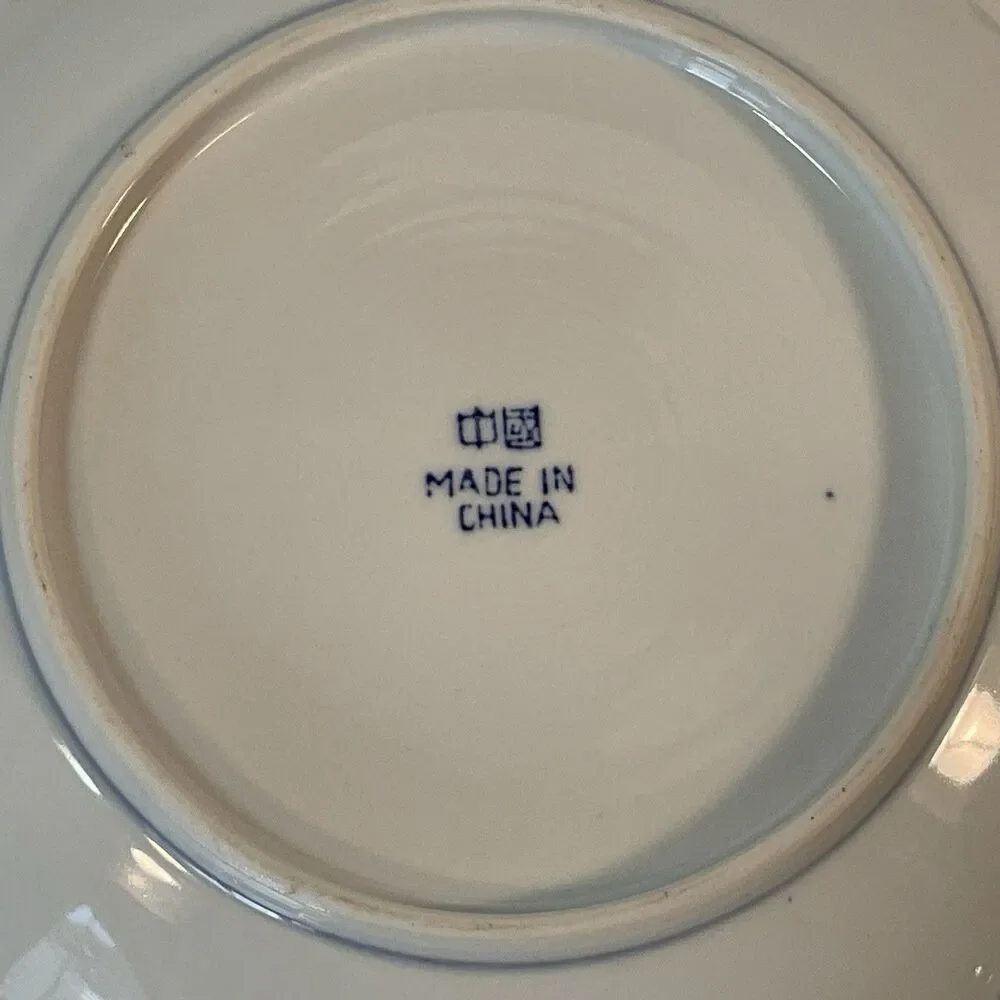 Chinese Rice Grain Serving Bowls Blue & White 8.5” Set Of 2